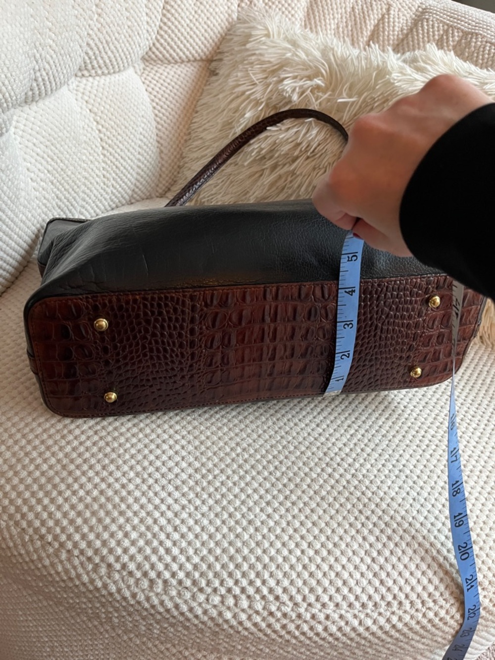 Brahmin Arno Tuscan Tote - Black Leather Tote w/ Brown Croc Trim - Picture 10 of 16